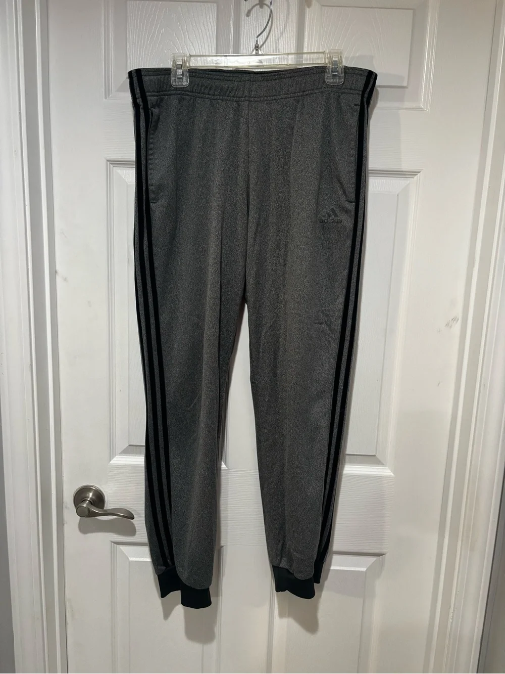 ADIDAS Men’s Gray Jogger Pants with Black Stripes-Elastic Waist w/Drawstring